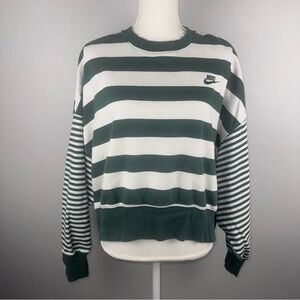 Nike Women’s Medium Green & White Striped Cropped Sweatshirt Oversized Crew Neck